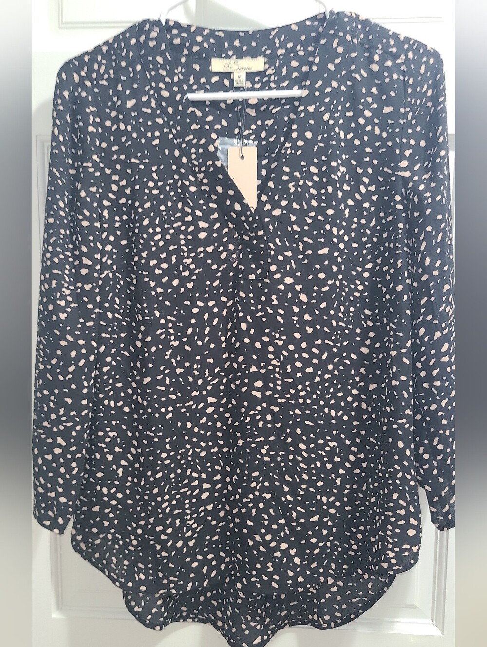 NWT!! Les Serein Black Blouse with Light Beige Spot Print